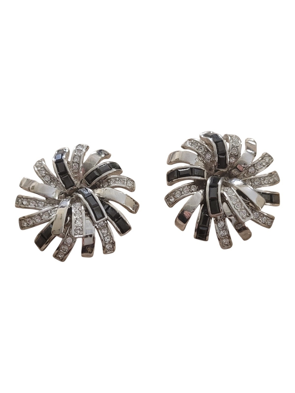 Silver-tone Black and Clear Crystal Swirl Earrings